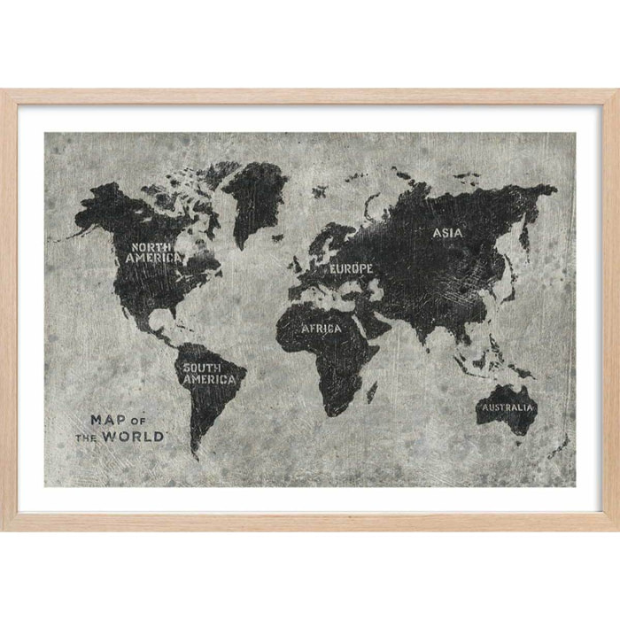 Affiche Carte du monde punky Affiche + cadre en bois - Chêne