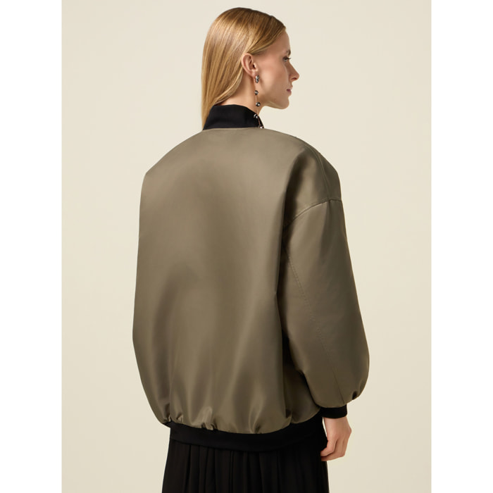 Oltre - Bomber de satén con parches - Verde militare
