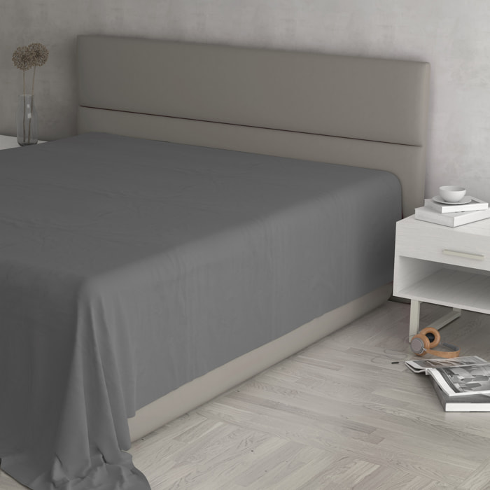 LENZUOLO SOPRA MAX COLOR, 100% Cotone, Tinta Unita, Made in Italy - FUMO