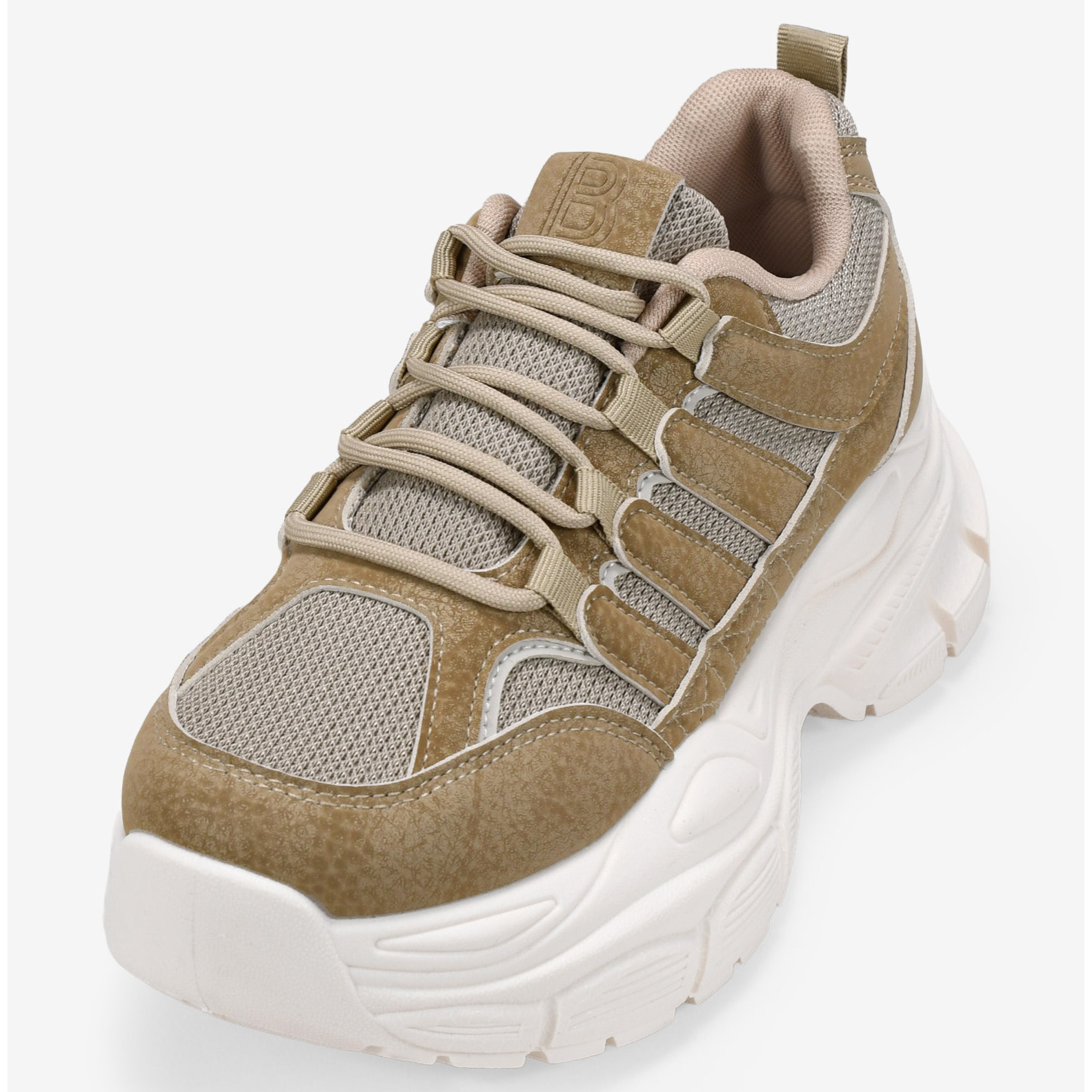 Zapatillas de plataforma beige con rejilla y cordones