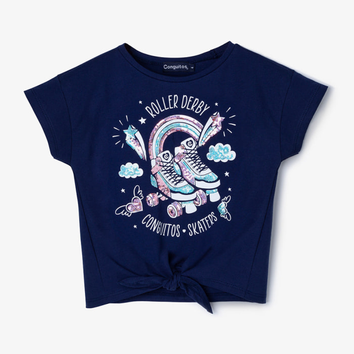 Camiseta Nudo De Niña En Azul Marino