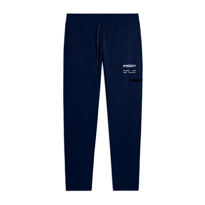 Pantaloni sportivi gamba dritta con tasca laterale e logo