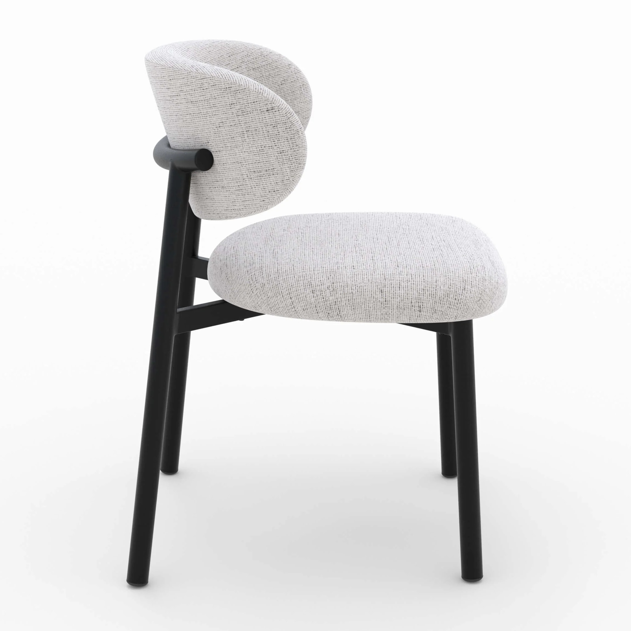 Lot de 2 chaises en tissu gris clair chiné et pieds en métal noir - Nao