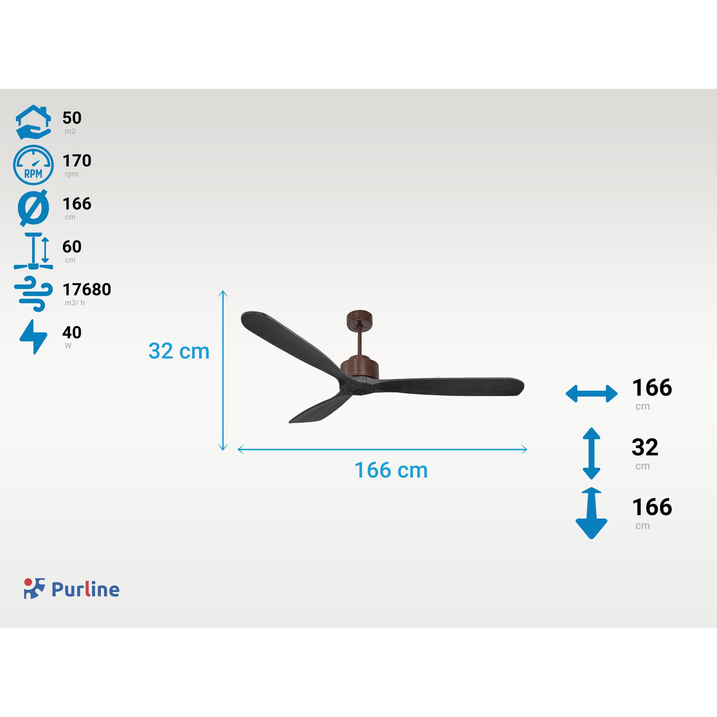Ventilateur de plafond ø166 cm avec Wifi Réversible Hypersilence 40   W brun