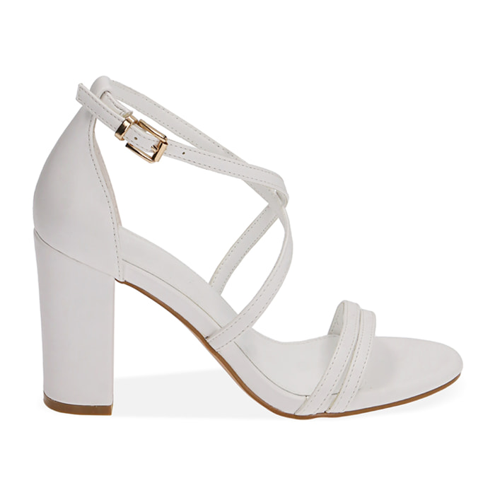 Sandali bianchi con cinturino, tacco 9 cm