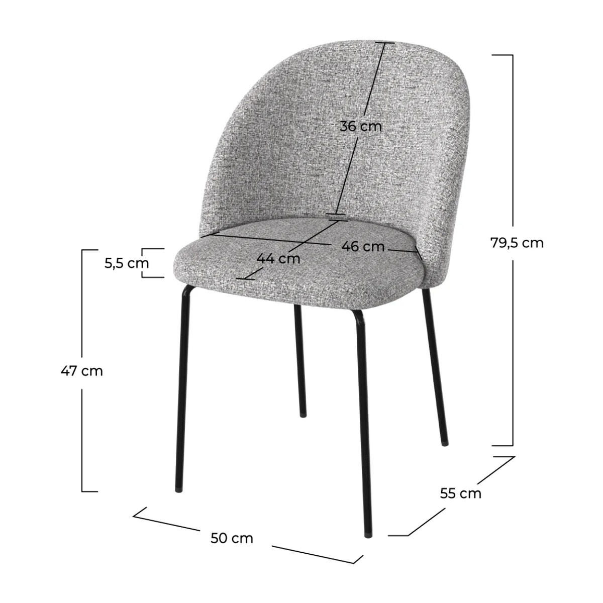 Lot de 2 chaises en tissu chiné gris clair - Karl