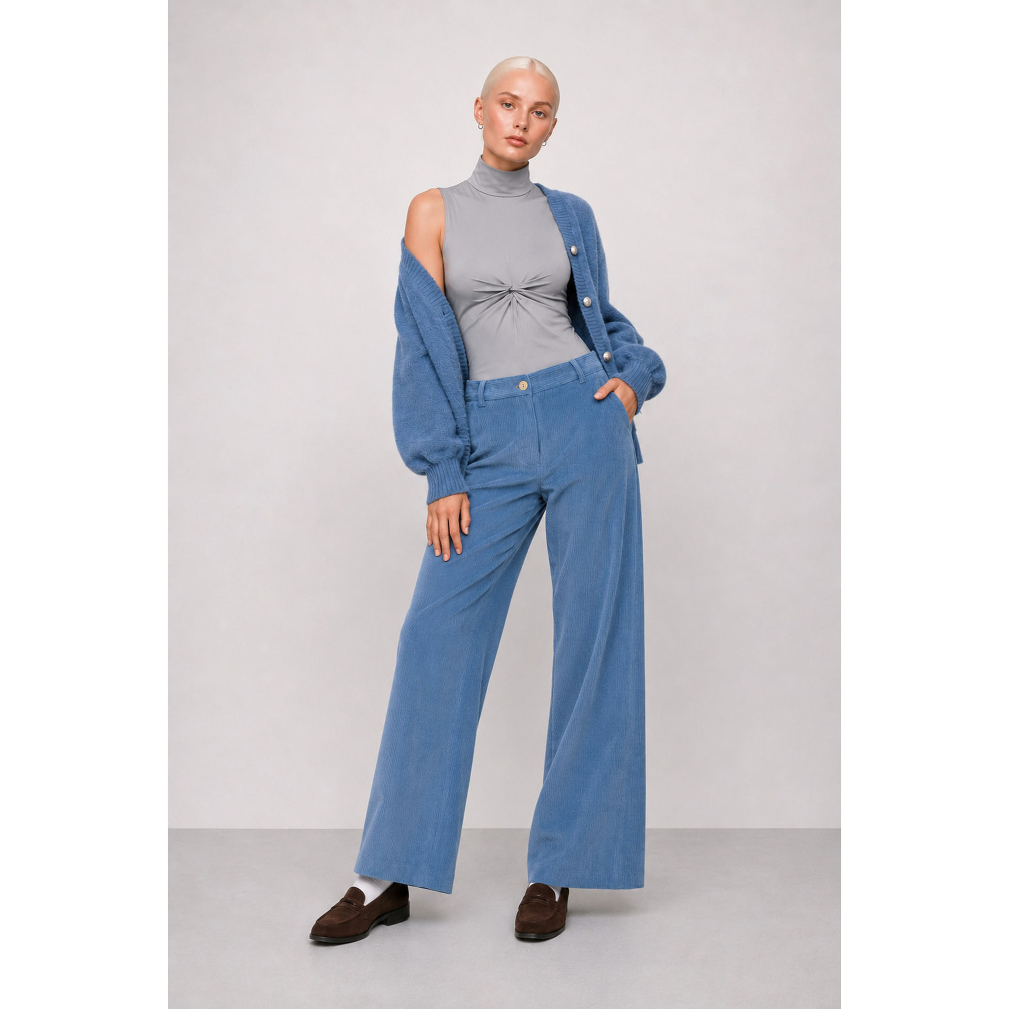Kocca - Pantaloni da donna a gamba larga in velluto a coste Donna