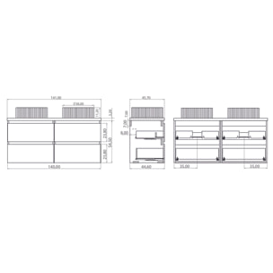 Conjunto de Baño Kub | 140 cm Visón | Cuatro Cajones | Lavabos de Cristal | No incluye Espejo | Mueble Montado | Alday