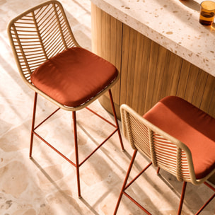 Lot de 2 chaises pour îlot central 66 cm en rotin et tissu orange - Tamara