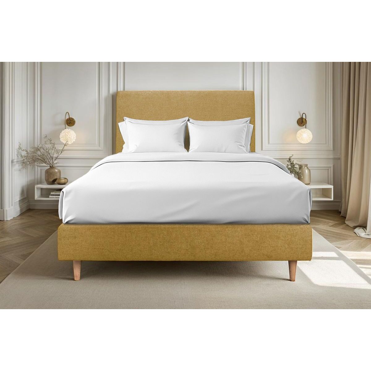 Sommier Tapissier Tissu Ep20 - pieds bois