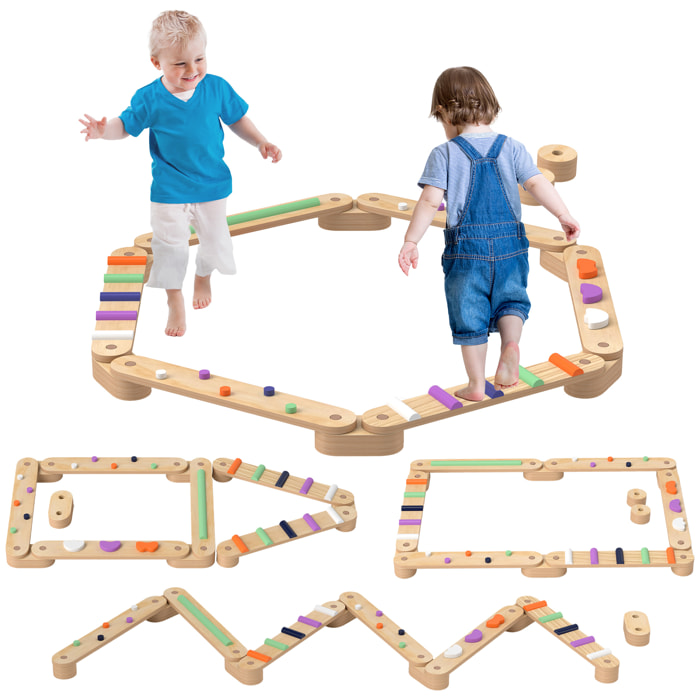 AIYAPLAY Juego de Viga de Equilibrio de Madera para Niños de +3 Años Barra de Equilibrio Infantil para Entrenamiento de Equilibrio en Interiores y Exteriores Multicolor