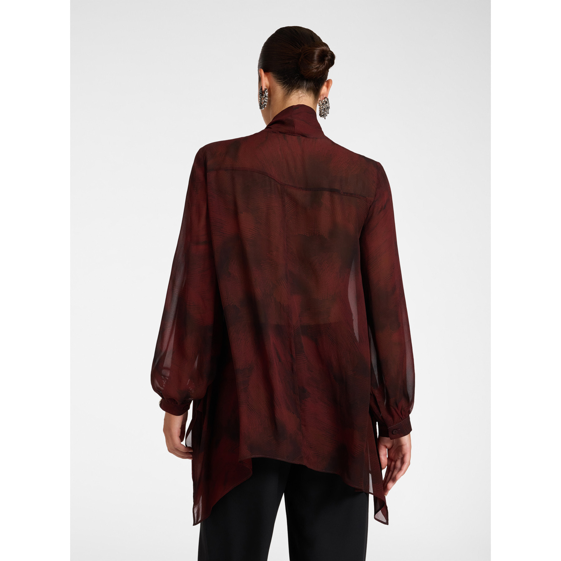Elena Mirò - Blusa stampata in viscosa con fiocco - Bordeaux