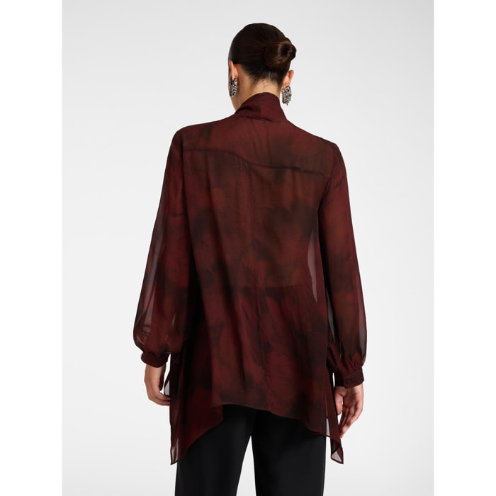 Elena Mirò - Blusa stampata in viscosa con fiocco - Bordeaux