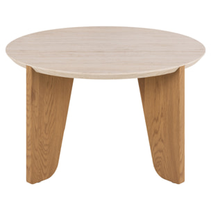 Noeva - table basse - pieds en chêne - plateau effet travertin - 80 cm - Bois