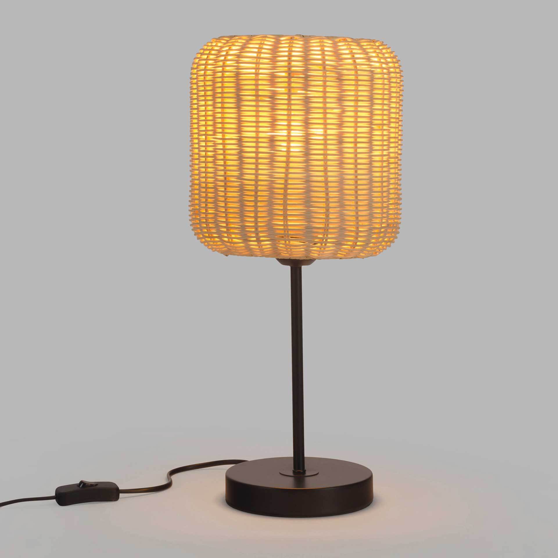 FORLIGHT Cortic Sobremesa de rattan natural/ negro para bombilla E27