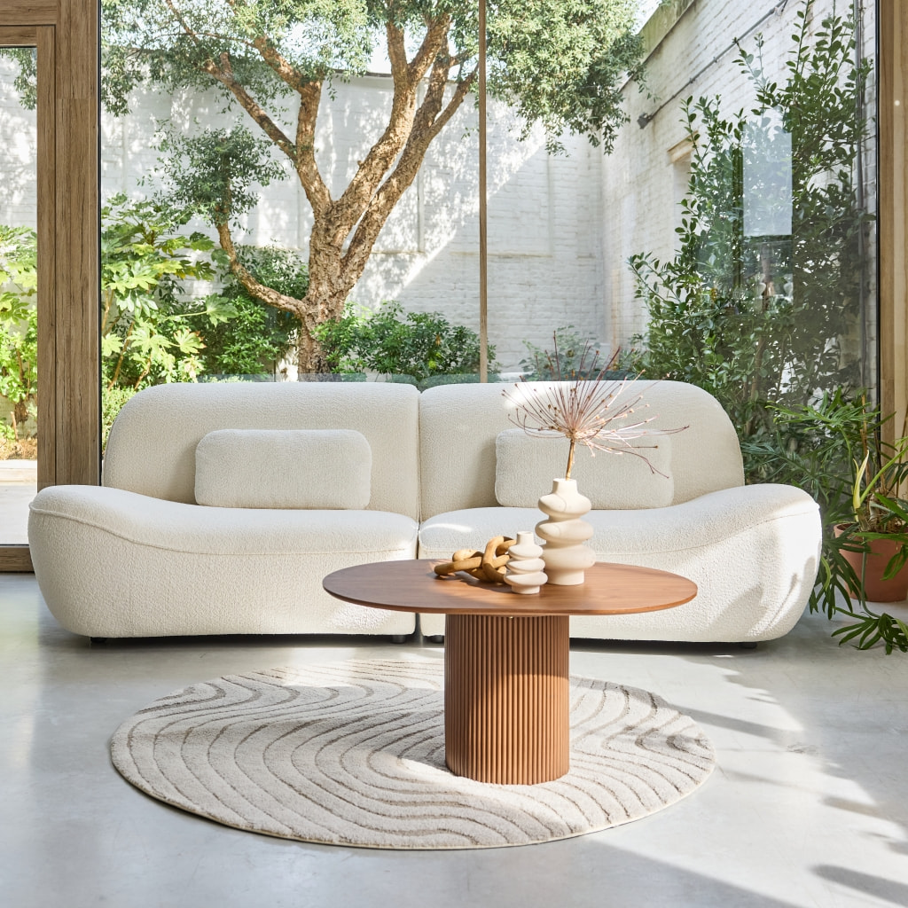 Canapé 3 places en bouclette blanche L 265 x P 114 x H 85cm - Nia