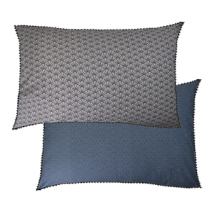 Taie d'oreiller percale de coton imprimé gris bleu Osaka givre