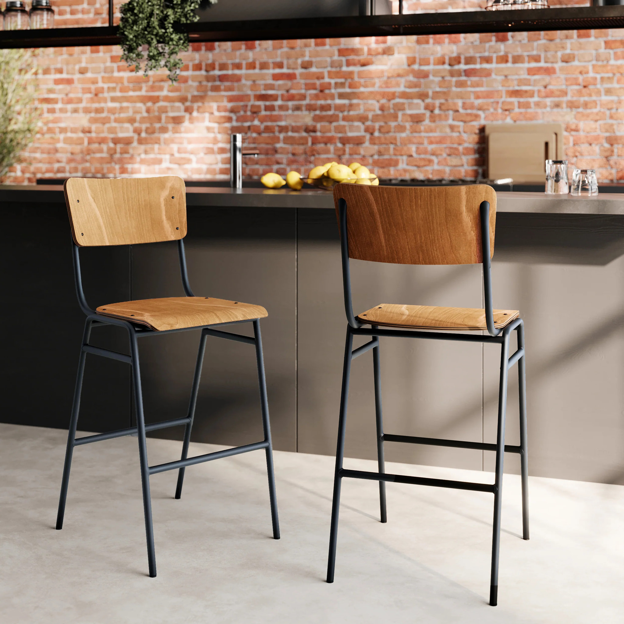 Lot de 2 chaises pour îlot central 66 cm en bois foncé - Clem