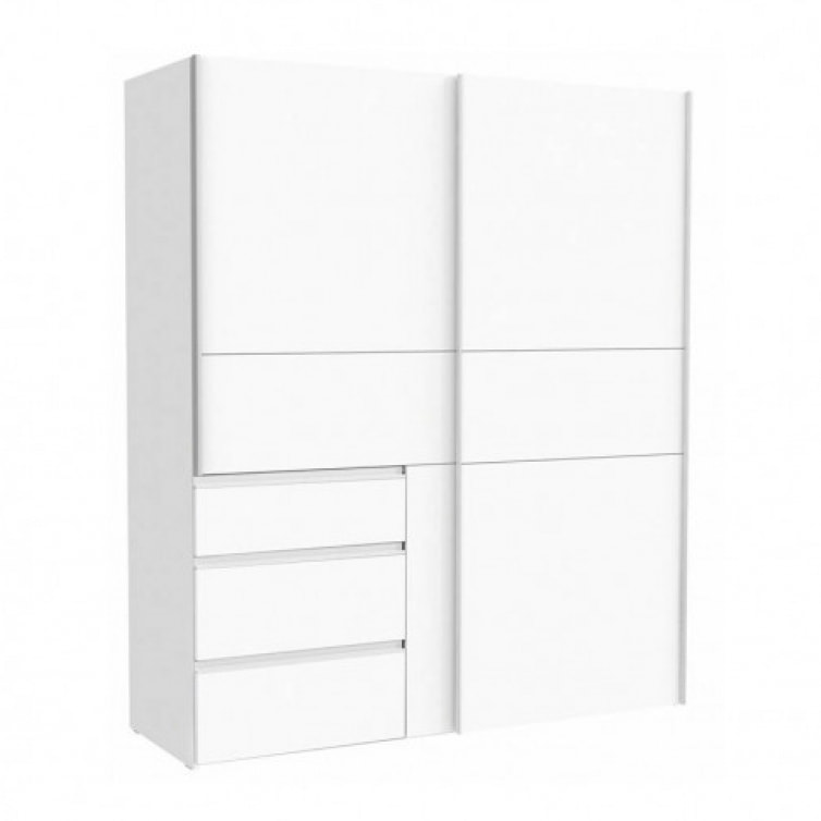 Armoire portes coulissantes 3 tiroirs bois L200 cm - 2 coloris - LOOKY