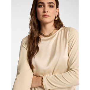 Elena Mirò - Camiseta bimatérica en viscosa - Beige