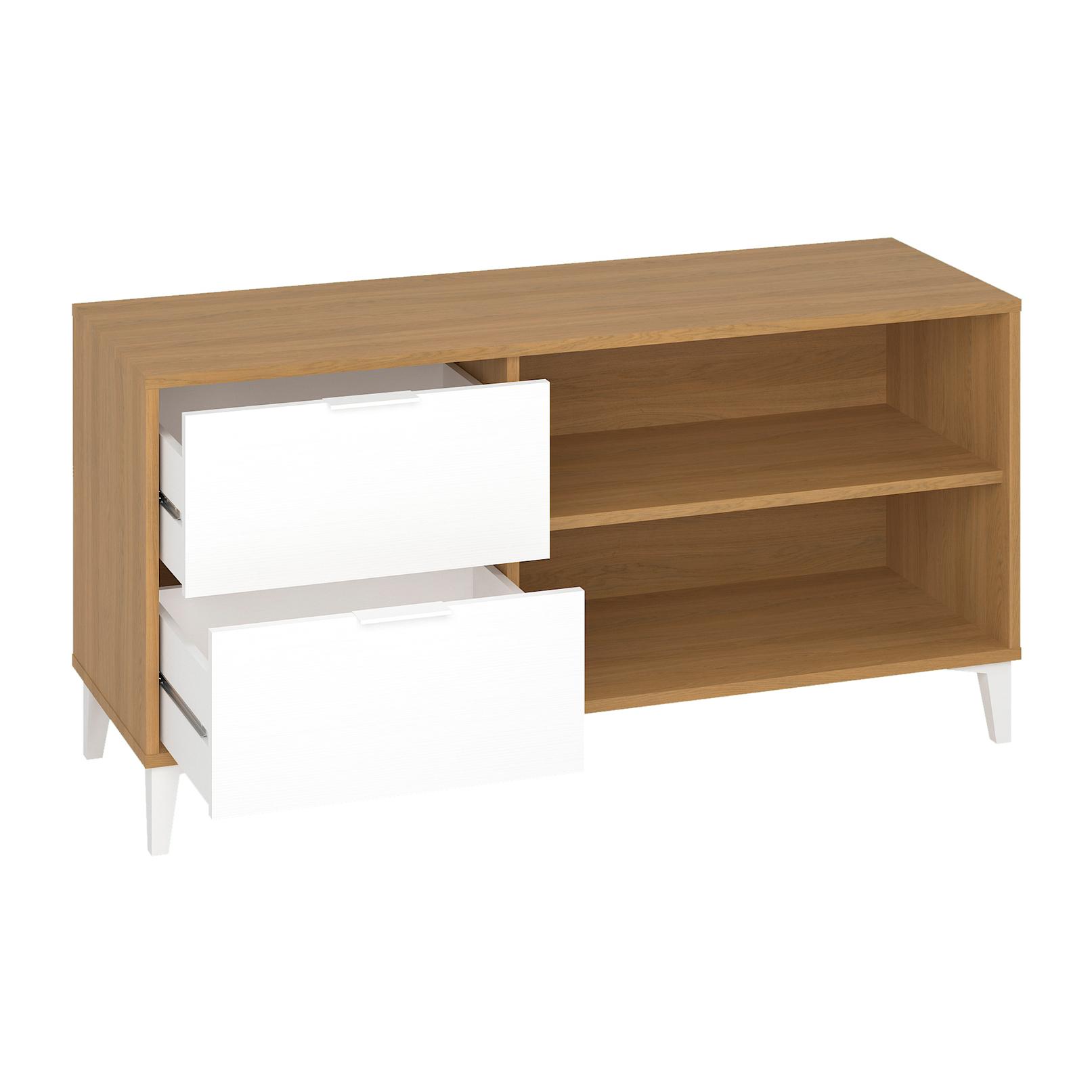 Mueble TV NORDIC - 2 cajones y estante - nogal y blanco - 117x40x58cm