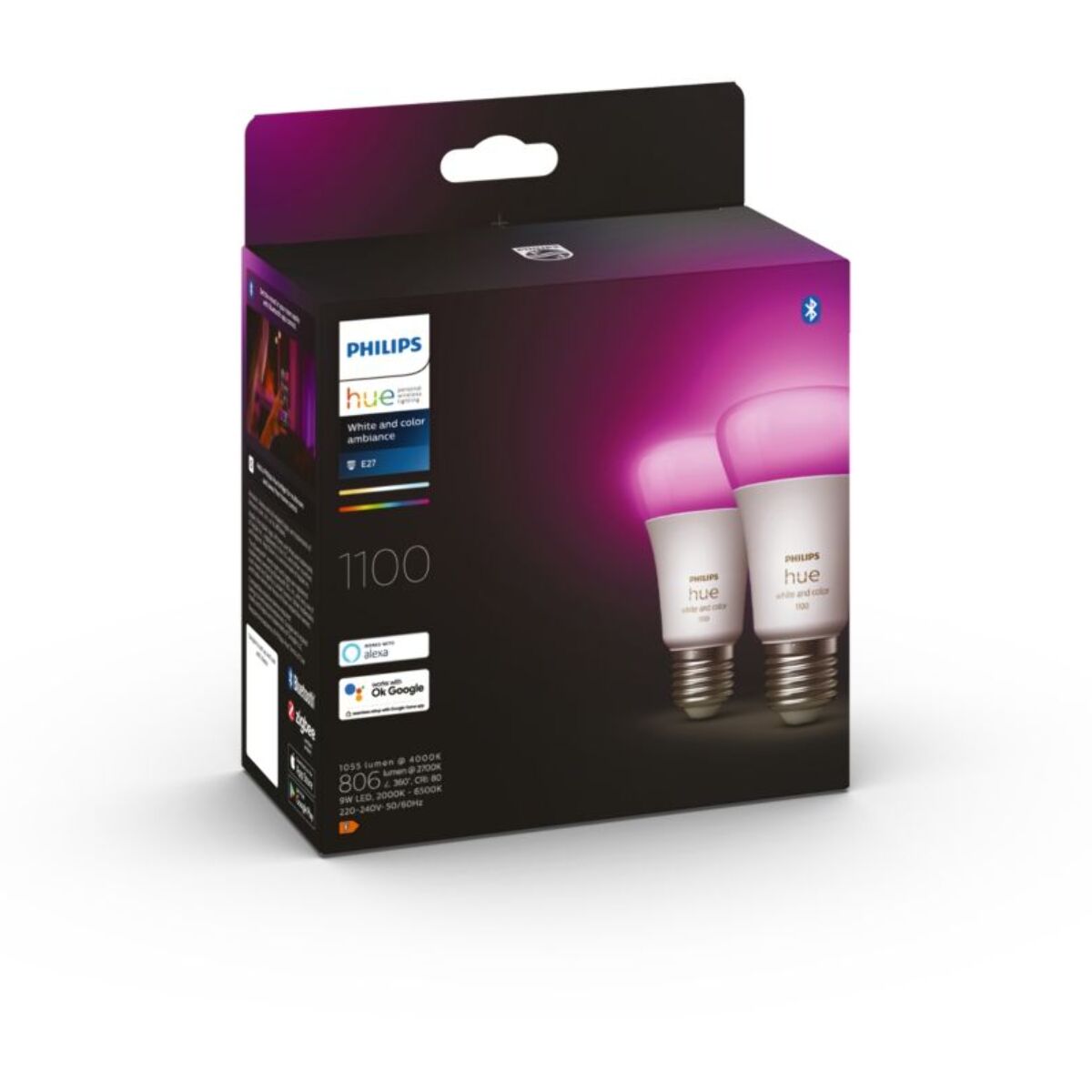 Ampoule LED connectée PHILIPS HUE W&C E27 75W x2