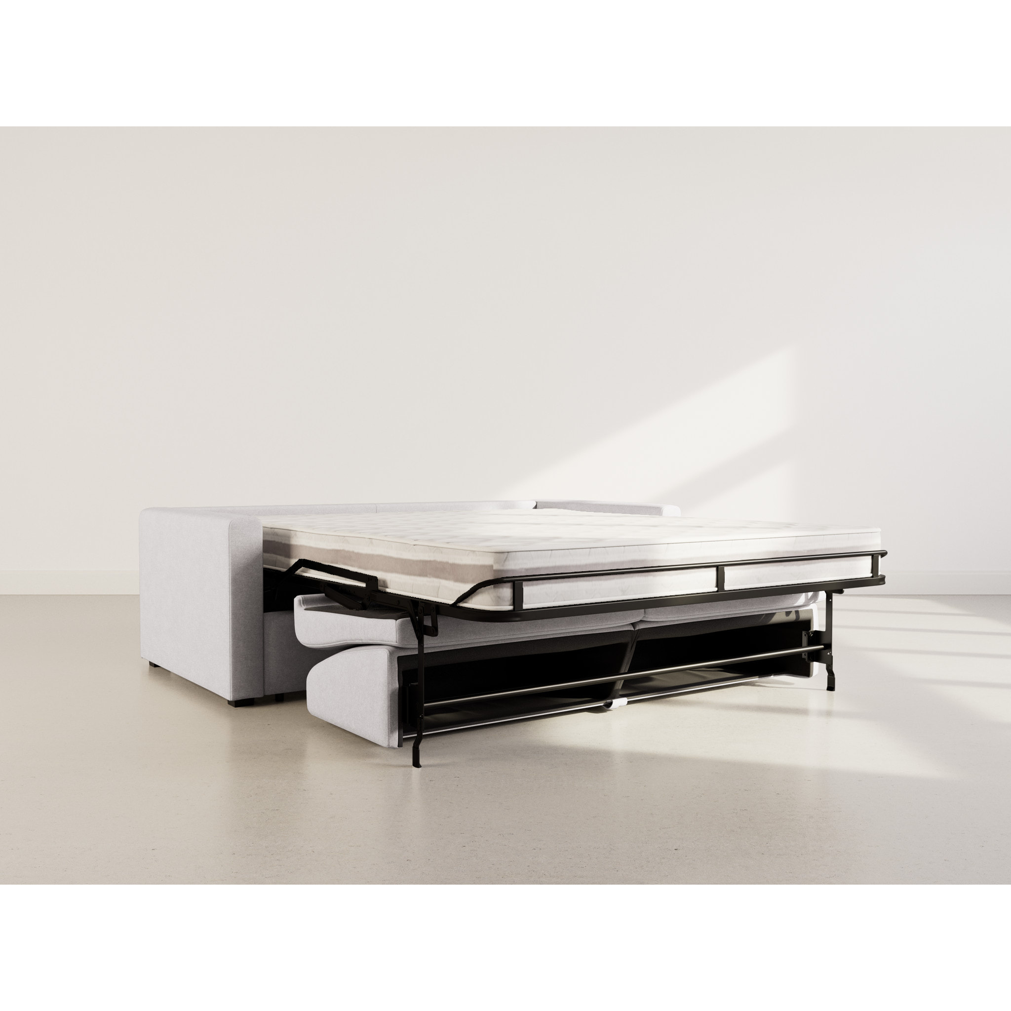 Julia - canapé lit 3 places convertible express couchage quotidien 140 cm matelas 18 cm en tissu - Gris clair