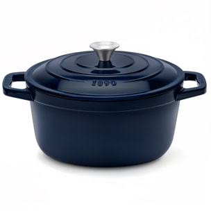 La Fonderie 1890 ALMA25, Cacerola de hierro fundido, 25cm, 4,7L, azul marino, compatible con todos los fuegos, inducción, gas, parrilla y horno.