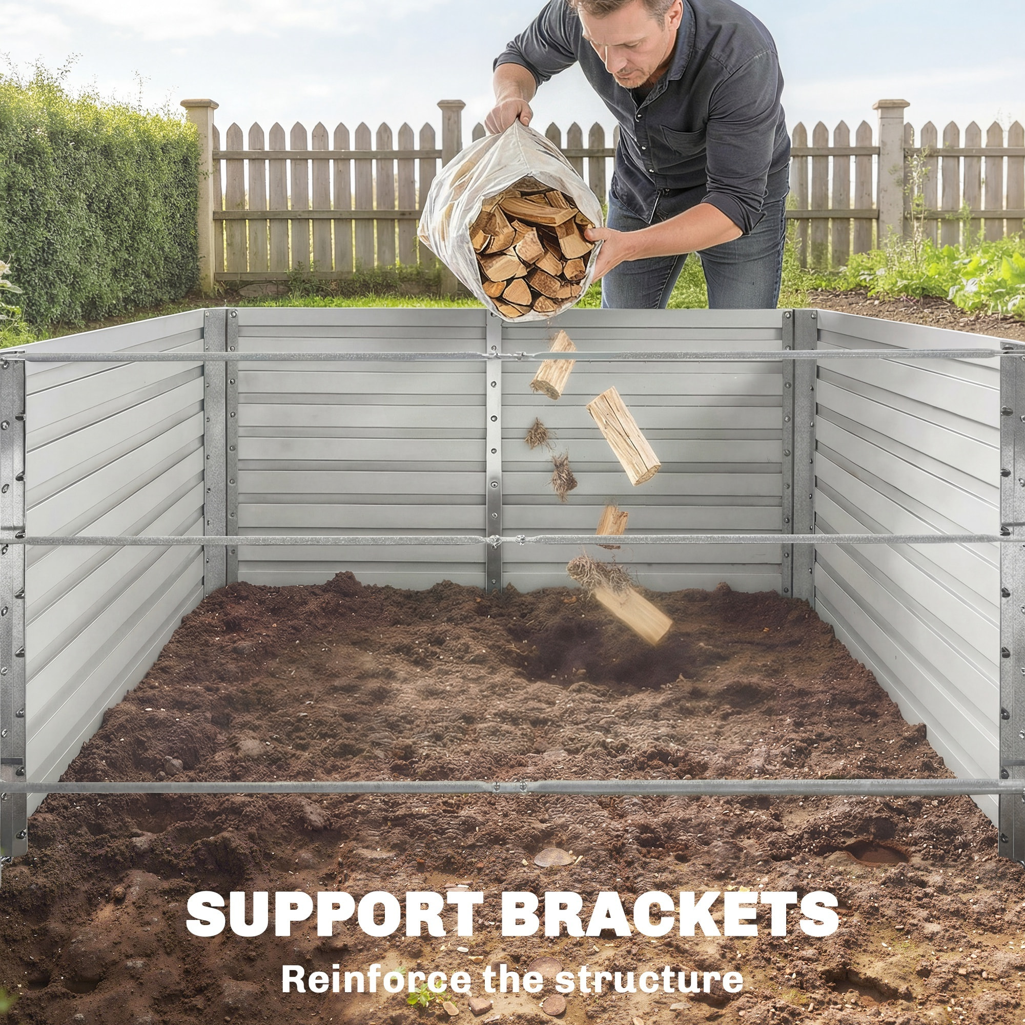 Carré potager jardinière dim. 240 x 120 x 60 cm tôle d'acier ondulée argent