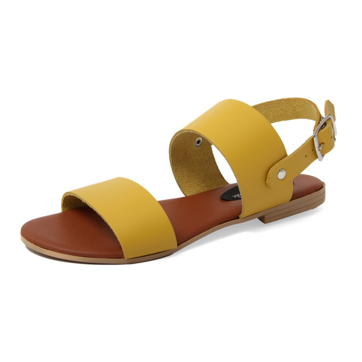 Sandali Flat Made in Italy in pelle colore Giallo, Altezza tacco 1,2 cm