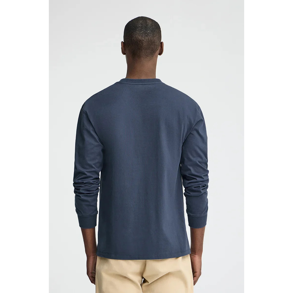 Maglietta blu denim a maniche lunghe, fit dritto con ricamo Rigby Go