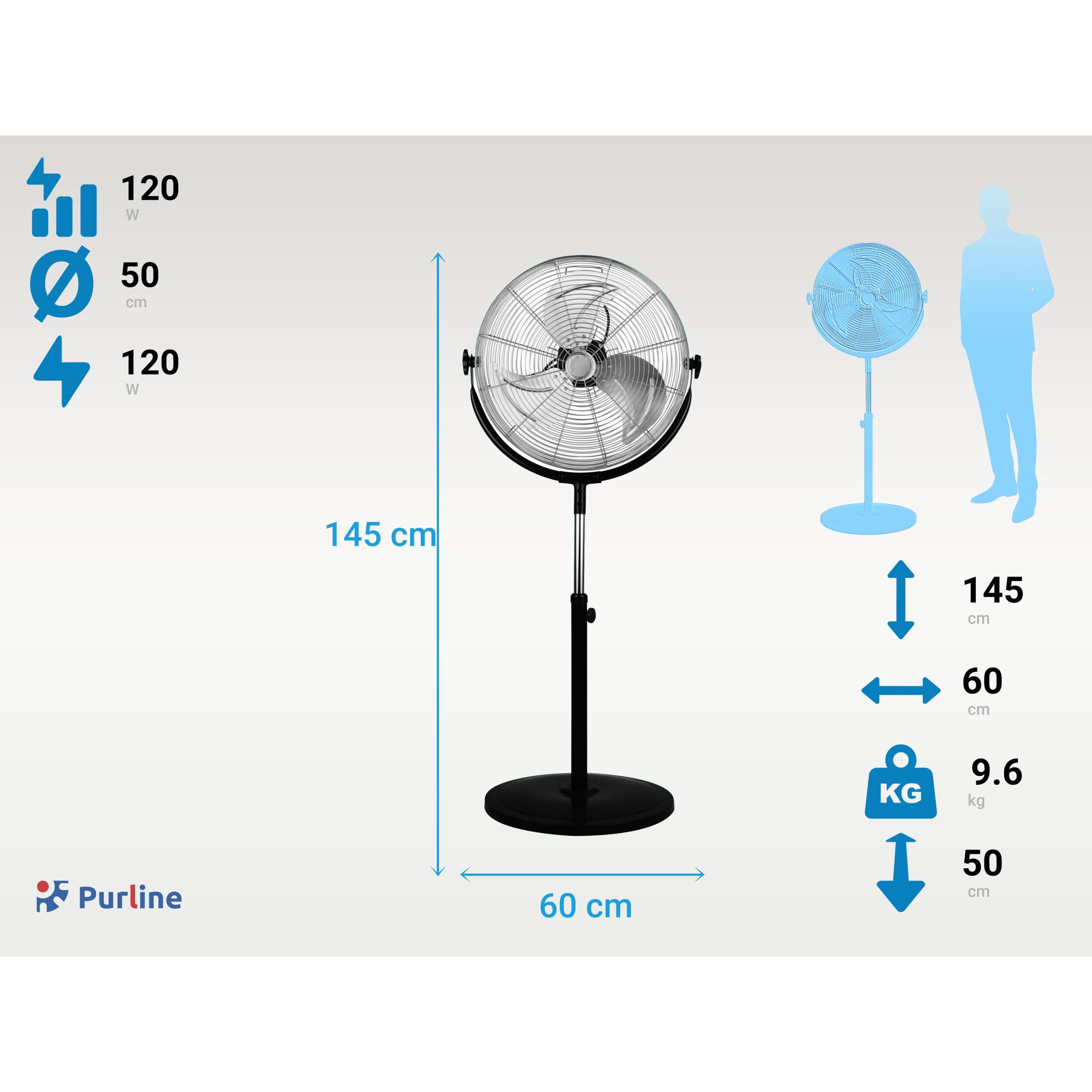 Ventilador industrial de pie en aluminio 120W con altura regulable VENTY IND 120F PURLINE