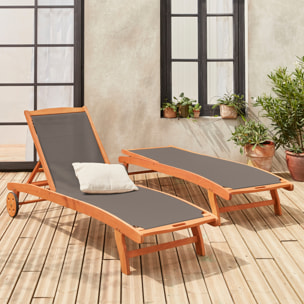 Bain de soleil bois d'eucalyptus multi positions avec roulettes (lot de 2) MARBELLA