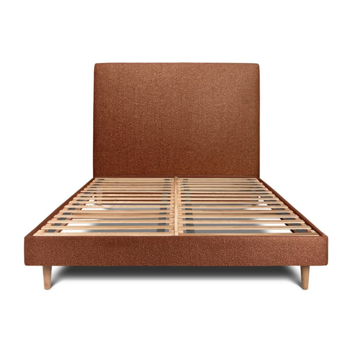 Lit avec tête de lit tapissée bouclette et sommier kit Ep14