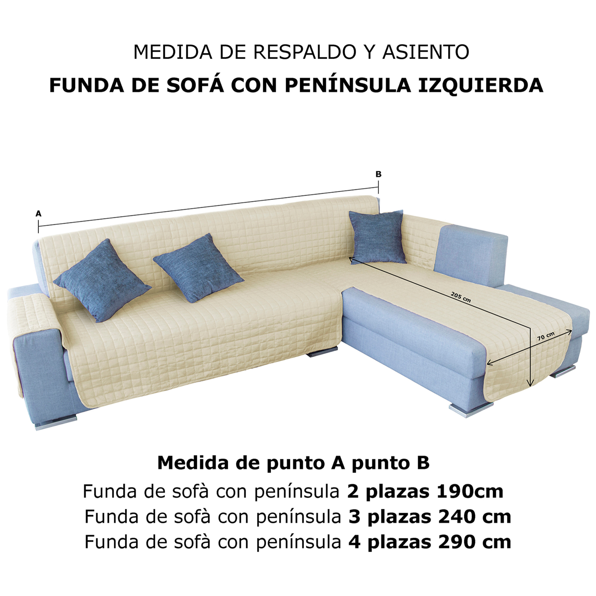 Funda de sofá chaise-longue 2 Plazas ELEGANT REVERSIBLE- ADAPTABLE A AMBOS LADOS Crudo