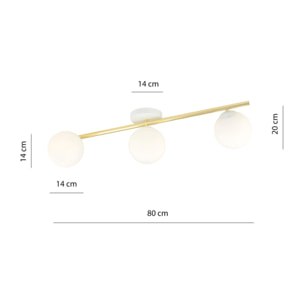 Lampada a sospensione SPLENDI con struttura dorata e sfere in vetro bianco