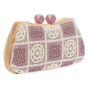 Bonamico Bolso bandolera Mujer. Fabricado en madera natural, algodón y paja trenzada.