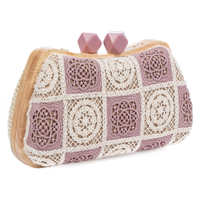 Bonamico Bolso bandolera Mujer. Fabricado en madera natural, algodón y paja trenzada.
