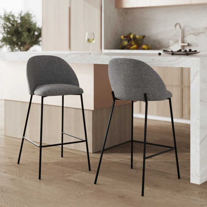 Lot de 2 chaises pour îlot central 66 cm en tissu chiné gris foncé - Karl