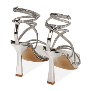 Sandali specchio argento, tacco 9,5 cm