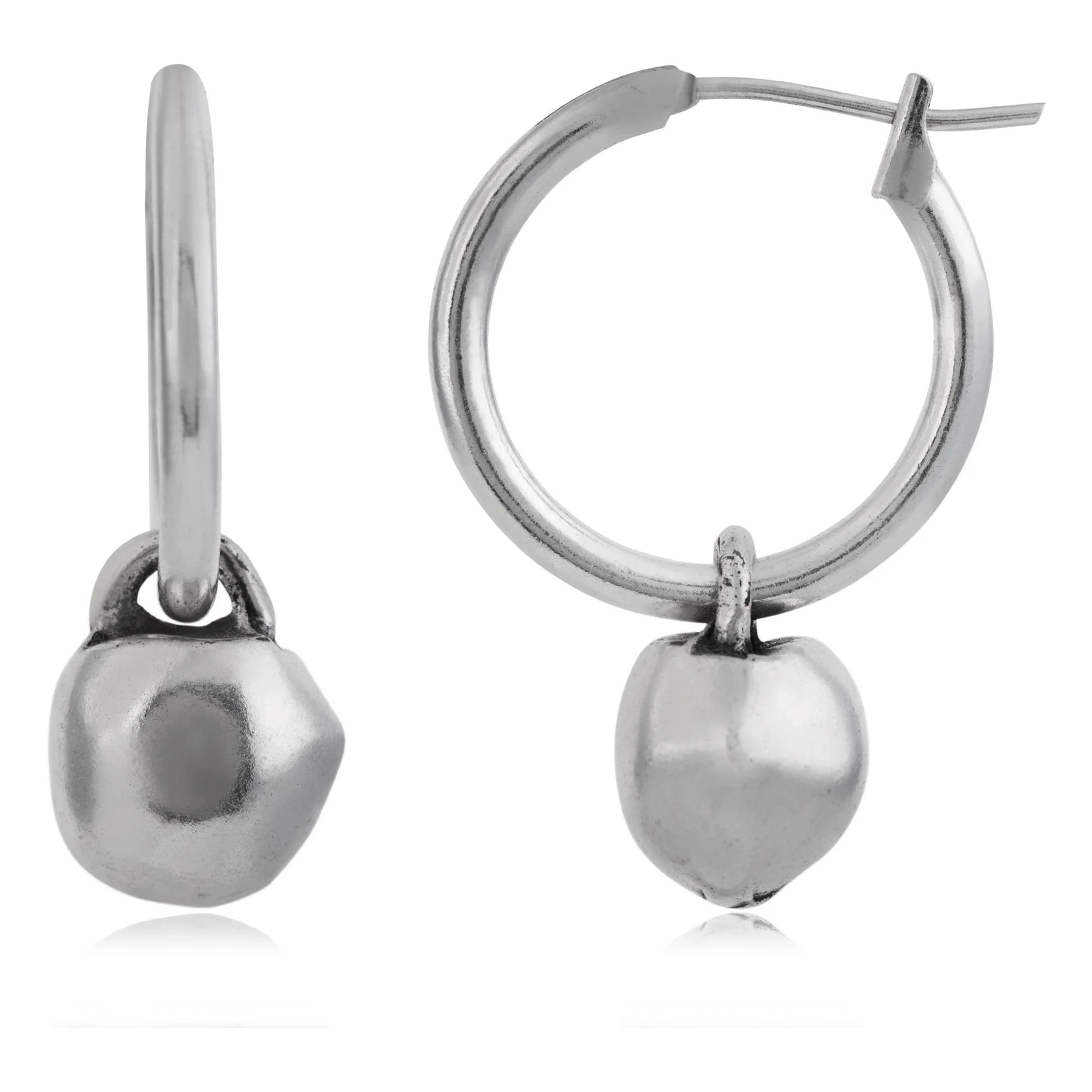 Pendientes plata aro criolla con bola colgante