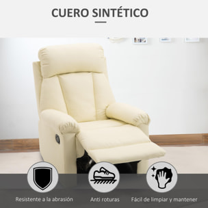 Sillón Relax Reclinable Tapizado en PU Butaca de Salón con Reposapiés Retráctil Respaldo Alto Resposabrazos y Asiento Acolchados Grueso 80x97x107 cm Blanco