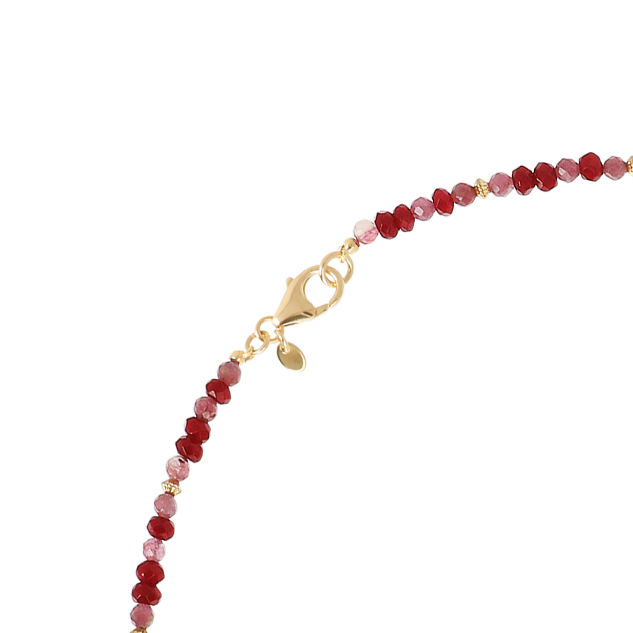 Collana Lunga con Sfere Satinate e Pietre Naturali Tormalina e Quarzite Rosa