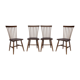 Lot de 4 chaises noyer à barreaux en bois d'hévéa. ROMIE. L 50.8 x P 44.2 x H 90cm.
