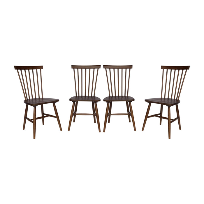 Lot de 4 chaises noyer à barreaux en bois d'hévéa. ROMIE. L 50.8 x P 44.2 x H 90cm.