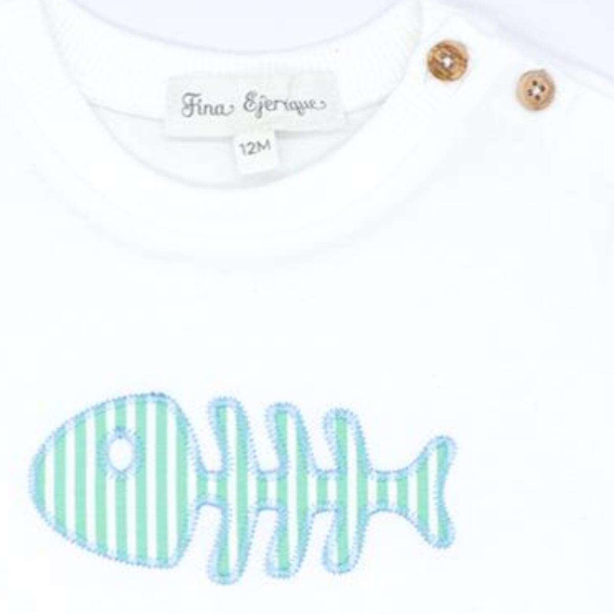 Camiseta con dibujo de pez bordado verde