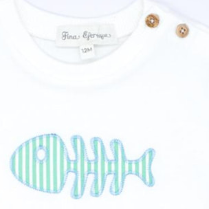 Camiseta con dibujo de pez bordado verde