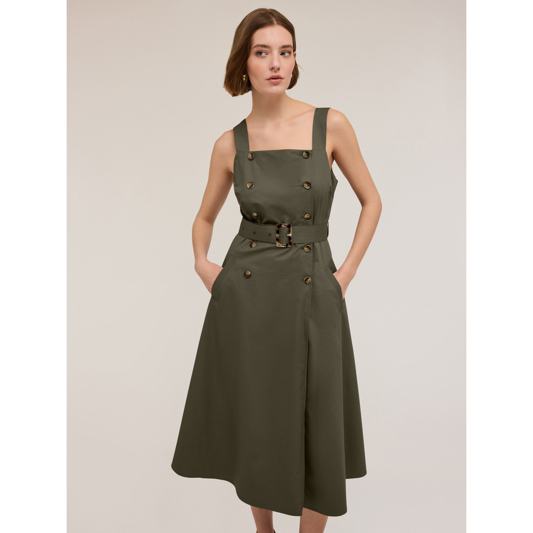 Motivi - Vestido de algodón con botones - Verde militare