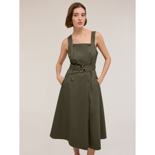 Motivi - Vestido de algodón con botones - Verde militare