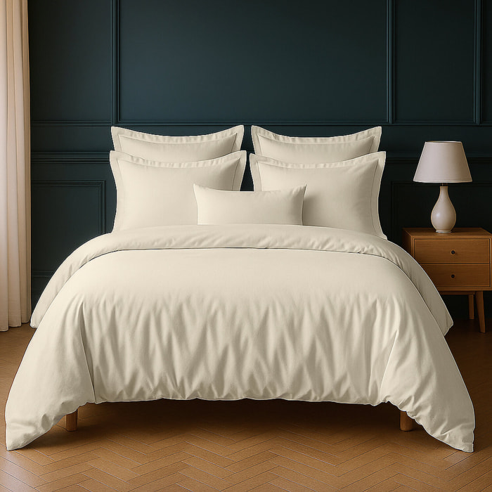 Parure Housse De Couette + 1 taie 100% Coton 57fils Ivoire